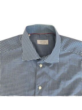 ETON Contemporary Fit Gingham Check Dress Shirt Green/Navy Mens Size 42/ 16.5